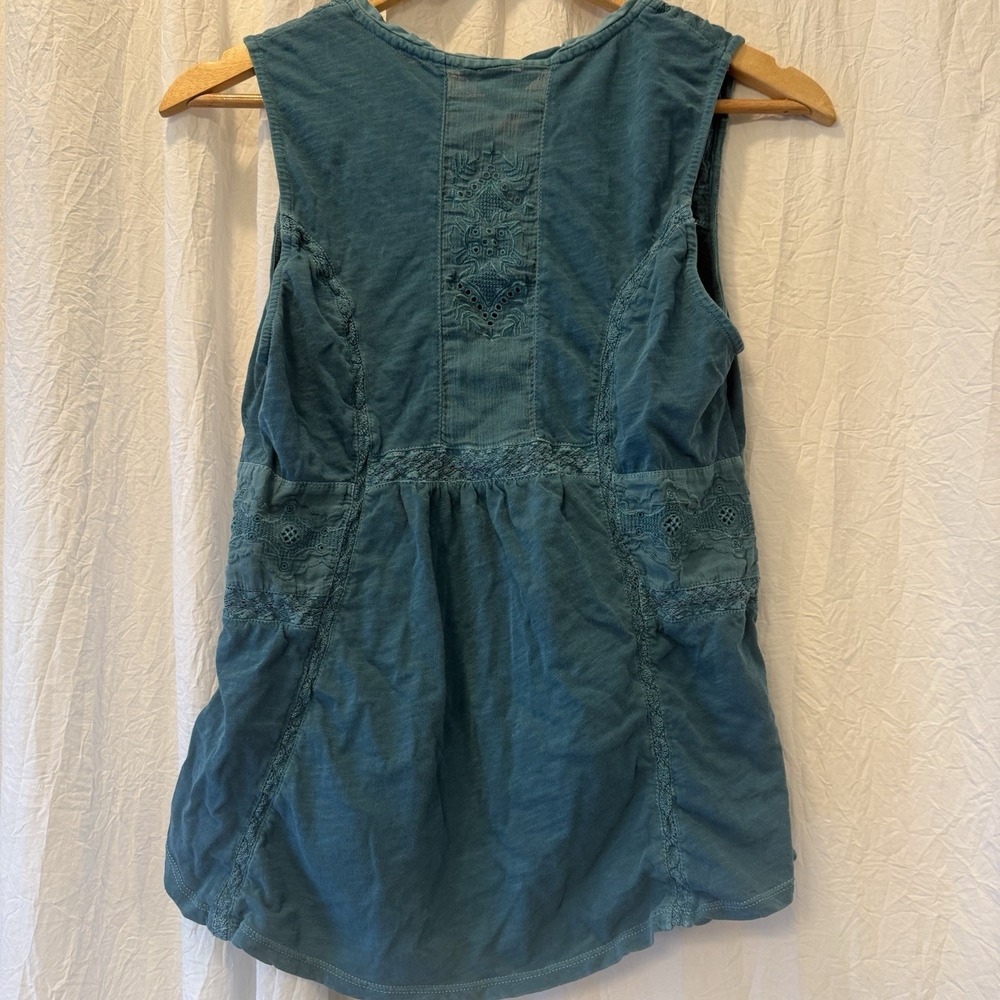 Lucky Brand Women's Sleeveless Top Size Small Crochet Boho Teal Cotton Indie - Picture 9 of 10